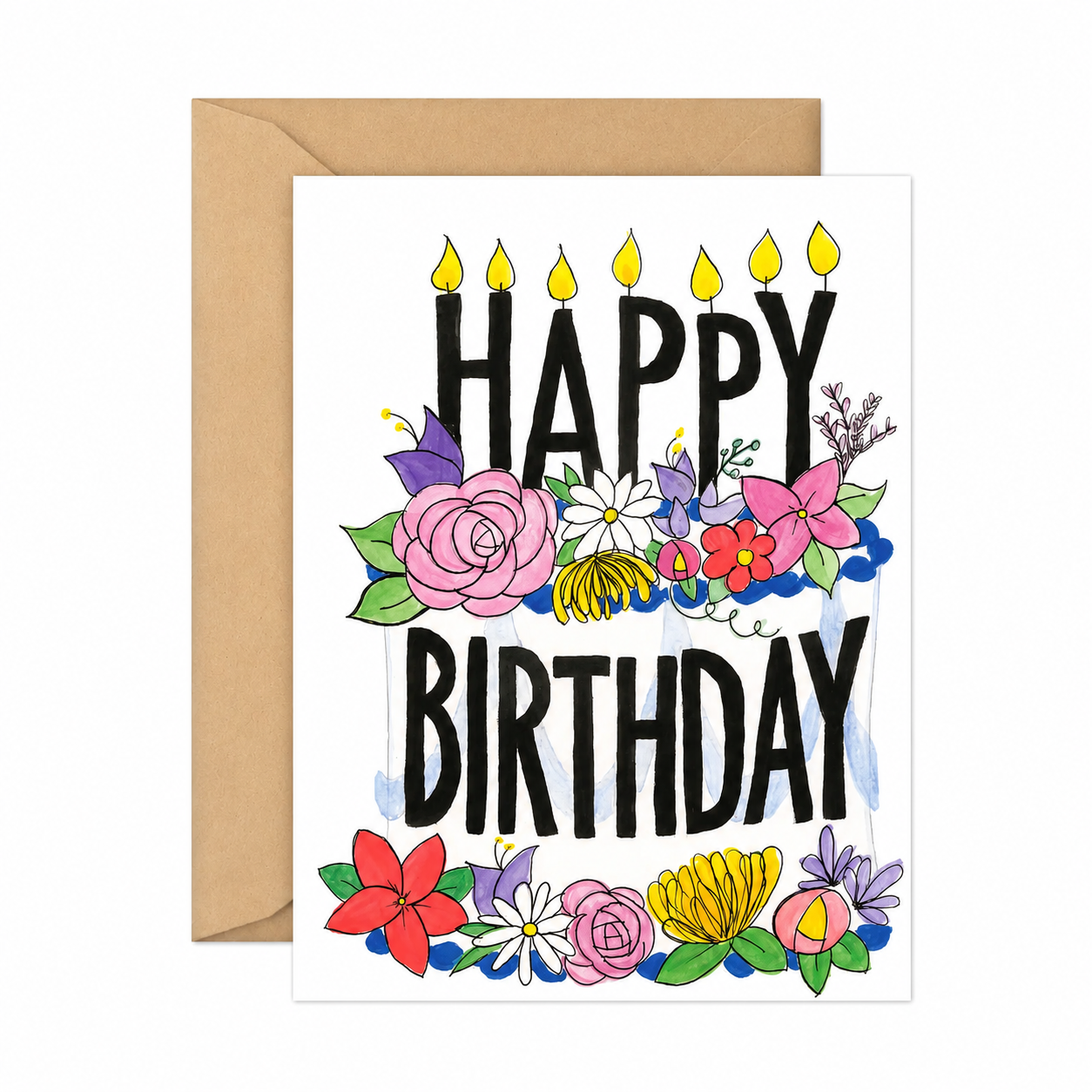 Lionheart Prints / Floral Birthday Cake Card