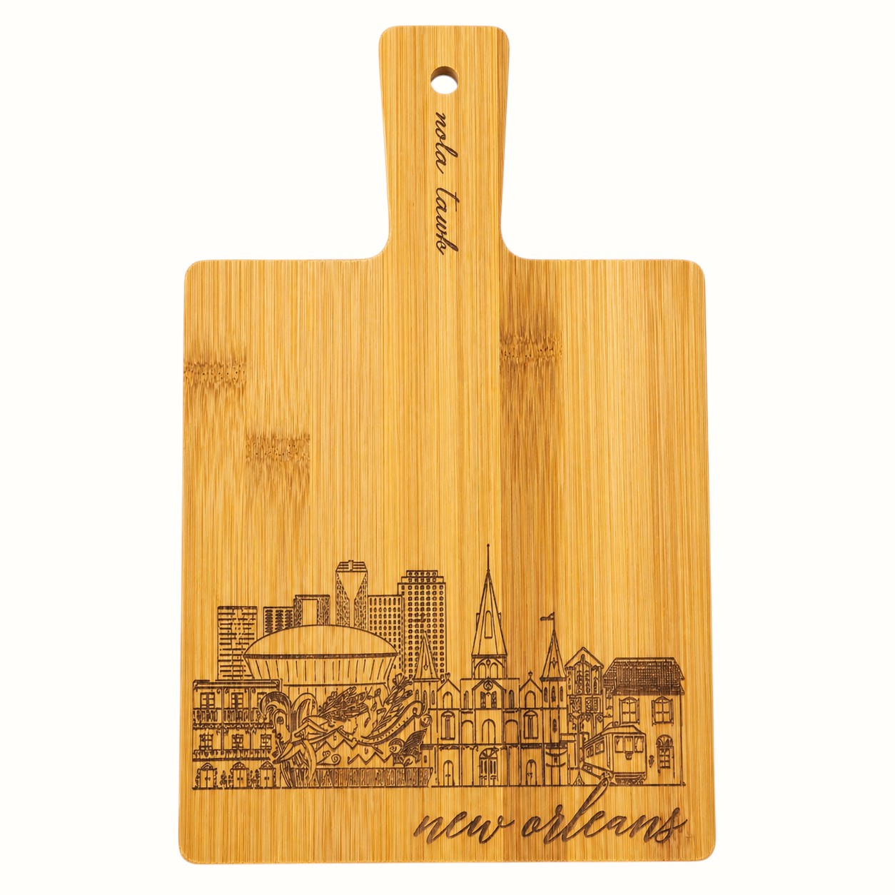 nola tawk / new orleans skyline bamboo cutting board