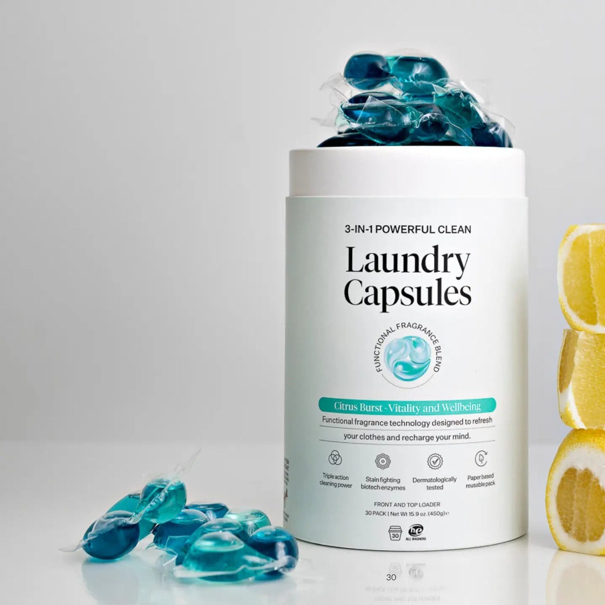 mnml / citrus vitality + wellbeing laundry capsules 30pk (va)
