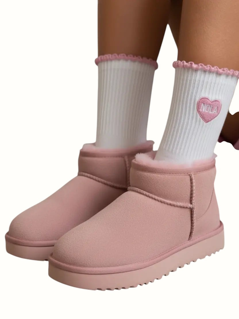 krewe and crescent / pink nola ruffle edge socks