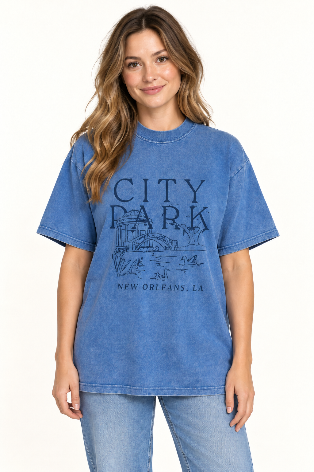 elana's graphics / city park unisex washed denim tee