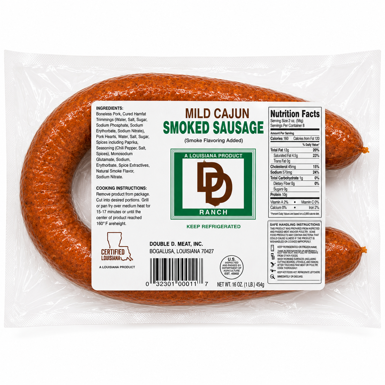 double d ranch / mild cajun smoked sausage 16oz