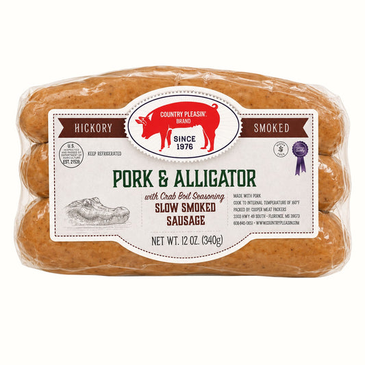 country pleasin' brand / pork & alligator slow smoked sausage 12oz