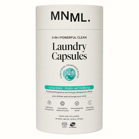 mnml / citrus vitality + wellbeing laundry capsules 30pk (va)