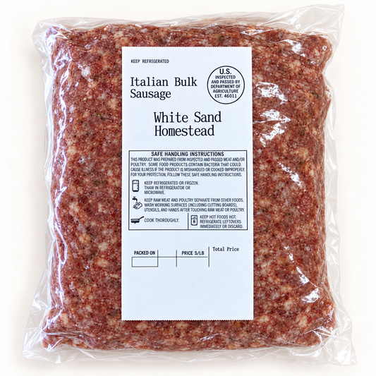 whitesand homestead permaculture farm / pork sweet italian sausage 1lb