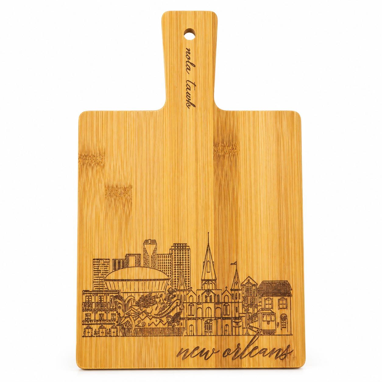 Nola Tawk / New Orleans Skyline Bamboo Cutting Board