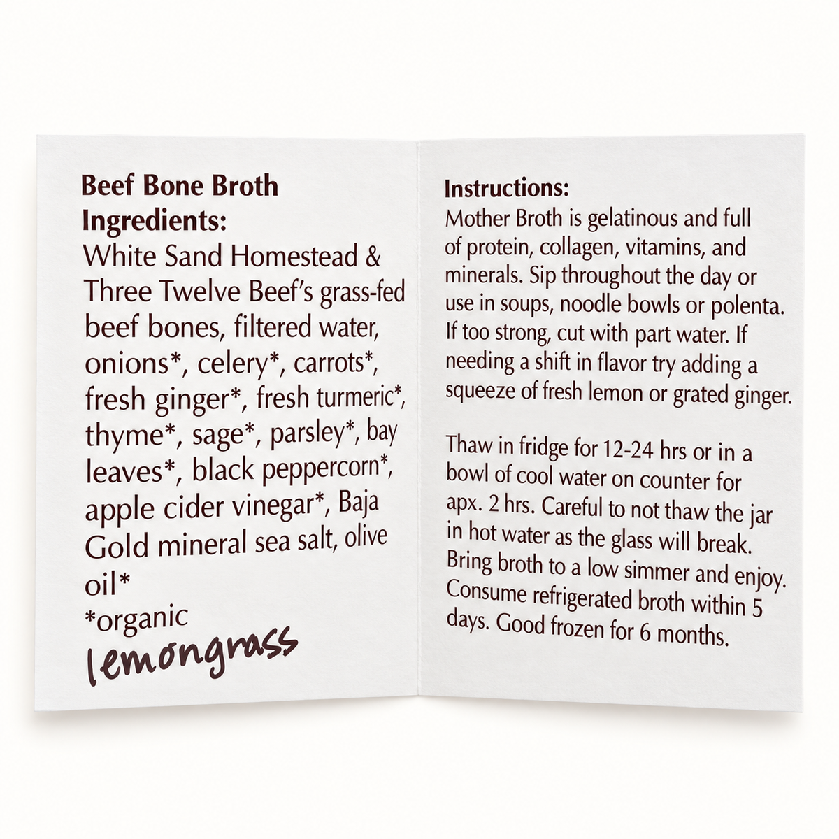 mother broth / local beef lemongrass bone broth 24oz