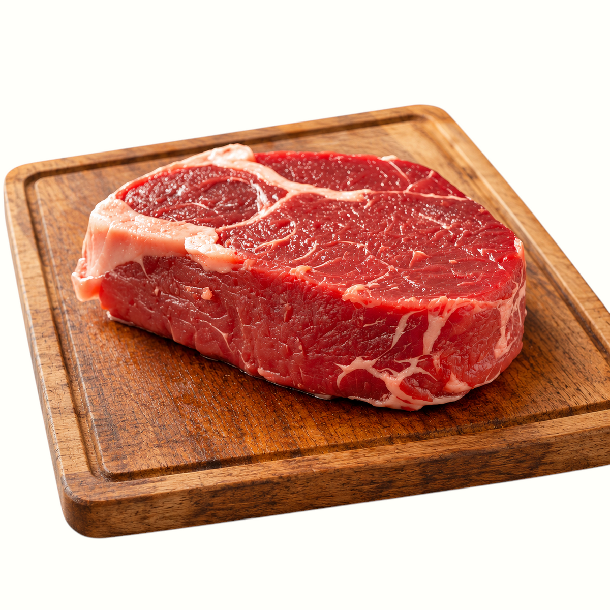 New Soul 8oz raw beef filet mignon from White Sand Homestead on a wooden cutting board