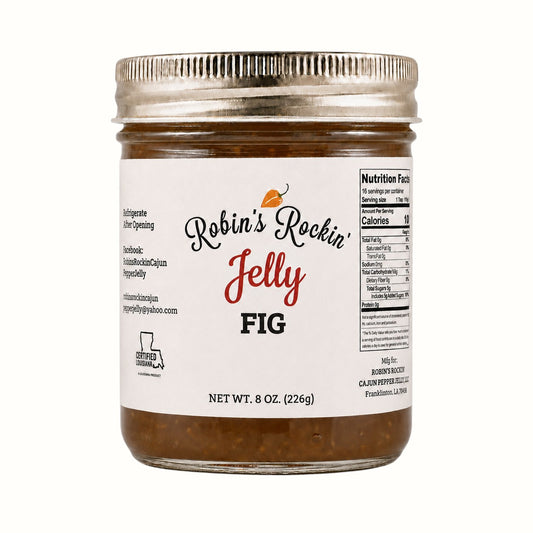 New Soul Robin's Rockin' Fig Breakfast Jelly in an 8 oz glass jar with a metal lid and nutrition label
