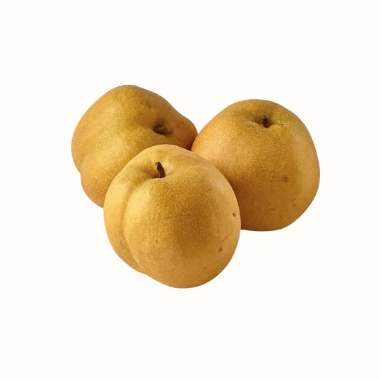 New Soul fresh round yellow-tan Asian pears with crisp skin, sourced from Tennessee farming communities.