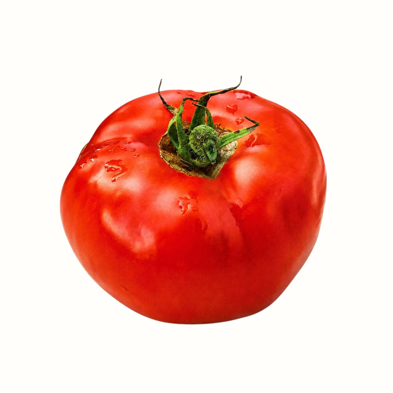 New Soul vine-ripened red slicer tomato with green stem, fresh and juicy for sandwiches or salads.